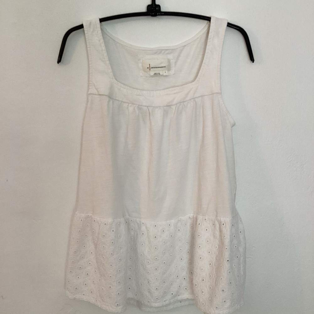 Anthropologie White Sleeveless Eyelet Top